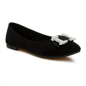 NEW RAG COMPANY women's prajik rhinestone buckle detail ballerinas in black